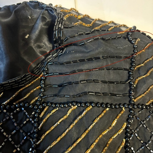 Vintage For You From Spiegel IX Black Gold Silk Check Embellished Beaded READ - Picture 10 of 12